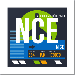 Nice (NCE) Airport // Retro Sunset Baggage Tag Posters and Art